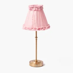 Edie Tall Rechargeable Lamp with Pale Pink Frilled Silk Shade (18cm)