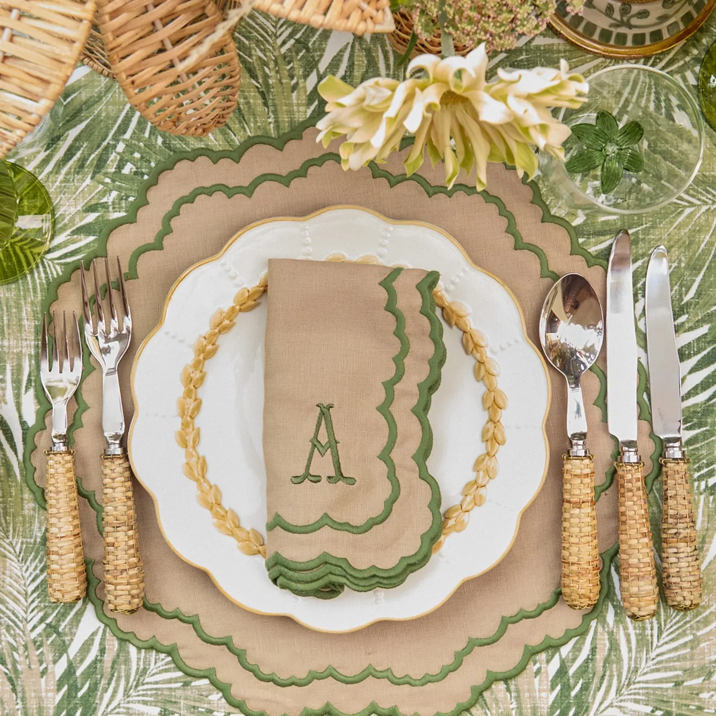 Edith Sand & Green Napkins (Set of 4)