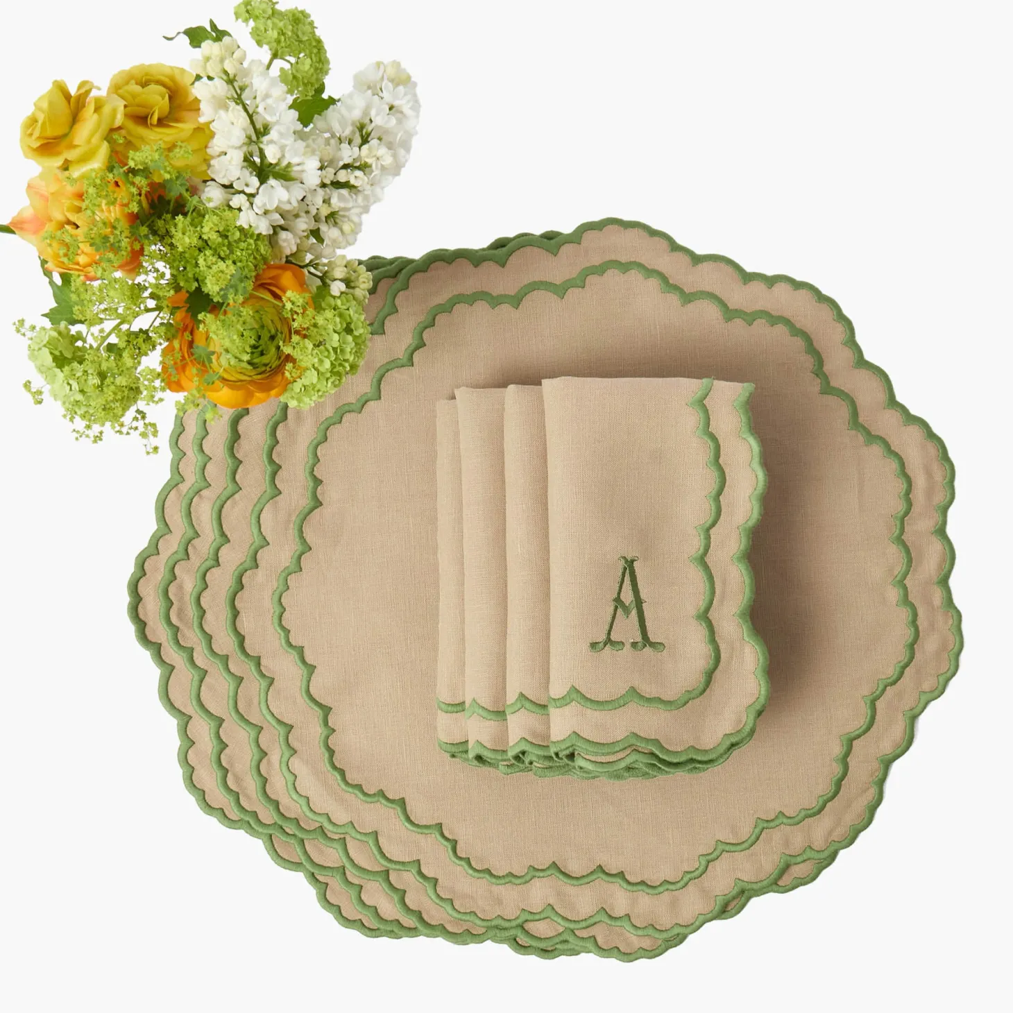 Edith Sand & Green Napkins (Set of 4)