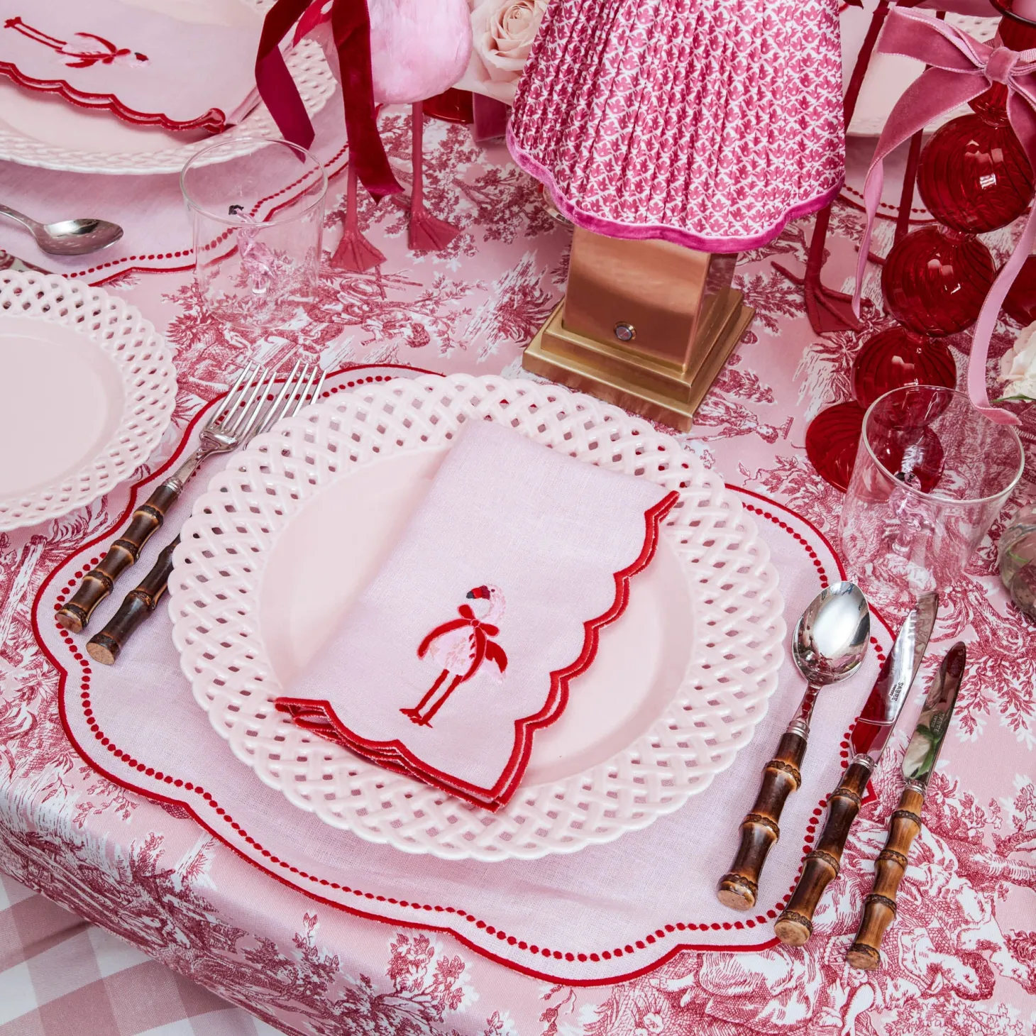 Eloise Pink & Red Placemats (Set of 4)