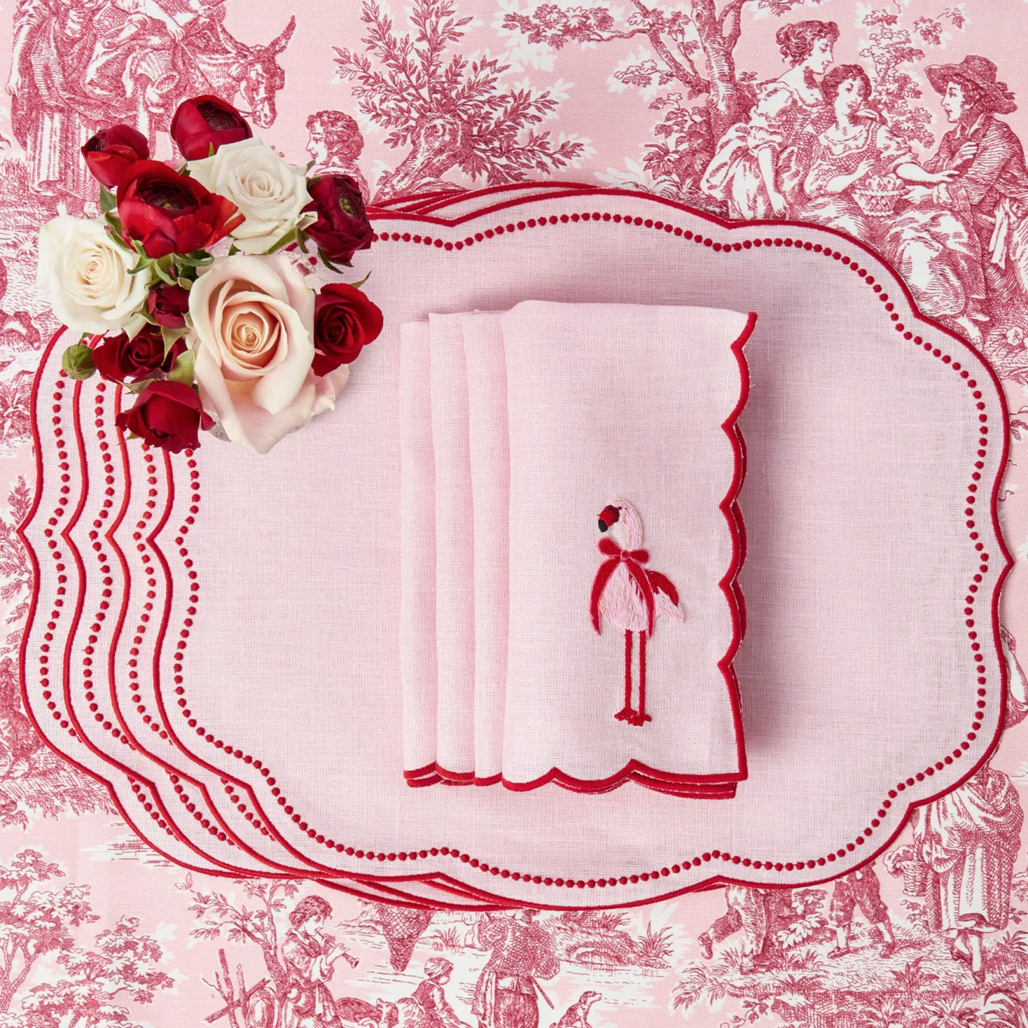 Eloise Pink & Red Placemats (Set of 4)