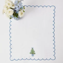 Embroidered Christmas Tree Linen Hand Towel