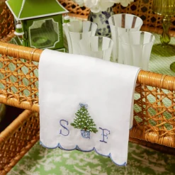 Embroidered Christmas Tree Linen Hand Towel