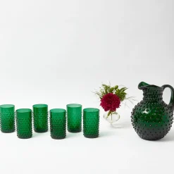Emerald Green Hobnail Glasses & Jug Set