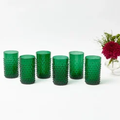 Emerald Green Hobnail Glasses (Set of 6)