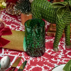 Emerald Green Hobnail Glasses (Set of 6)