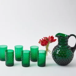 Emerald Green Hobnail Glasses (Set of 6)