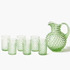 Emerald Hobnail Glasses & Jug Set