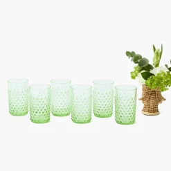 Emerald Hobnail Glasses (Set of 6)