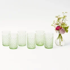 Emerald Hobnail Glasses (Set of 6)