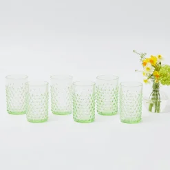 Emerald Hobnail Glasses (Set of 6)
