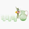 Emerald Hobnail Jug with Rose Handle & Glasses (set of 6)