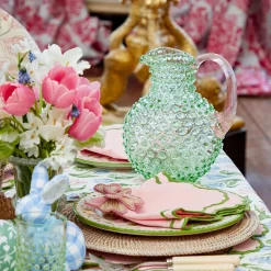 Emerald Hobnail Jug with Rose Handle & Glasses (set of 6)