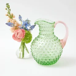 Emerald Hobnail Jug with Rose Handle & Glasses (set of 6)