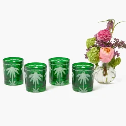 Emerald Palm Tree Glasses (Set of 4)