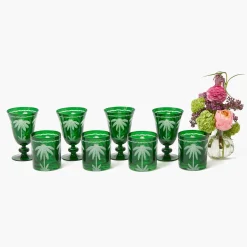 Emerald Palm Tree Glassware (Set of 8)
