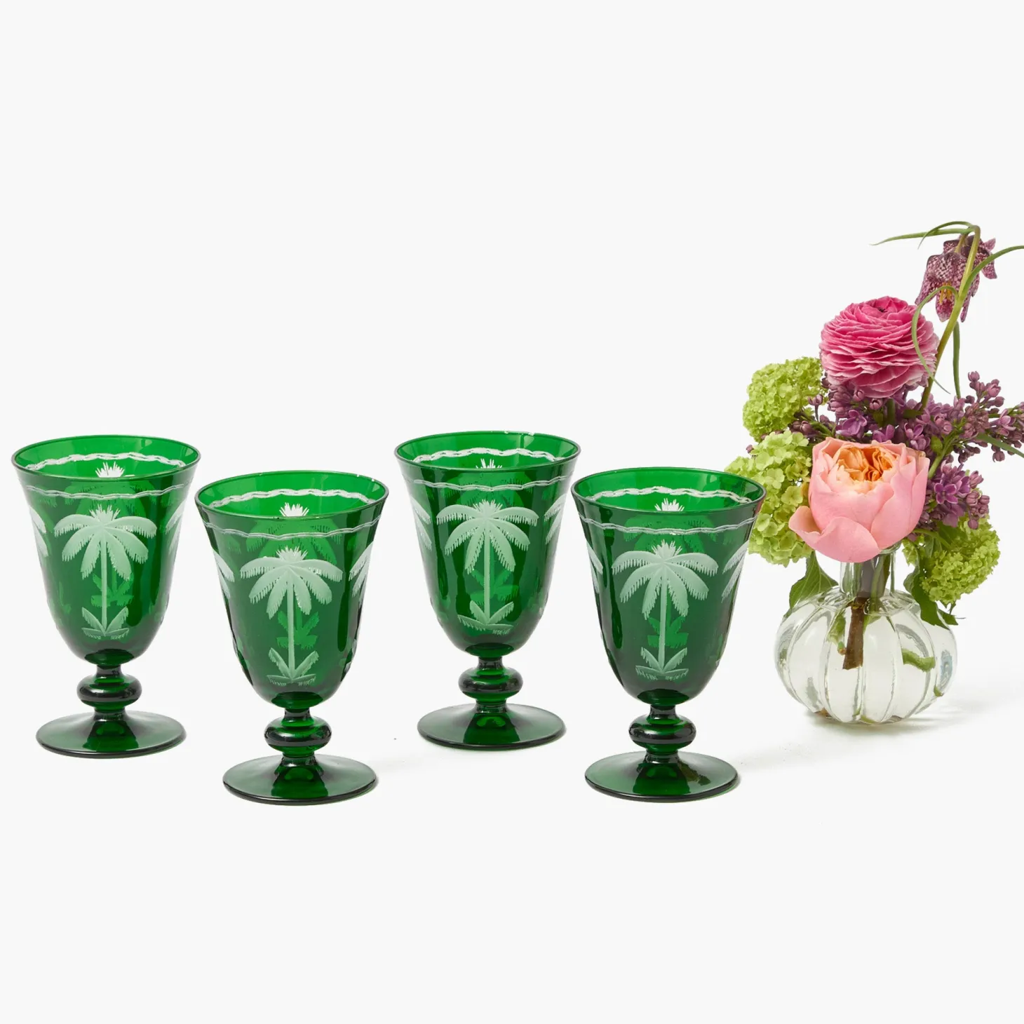 Emerald Palm Tree Wine Glasses (Set of 4)