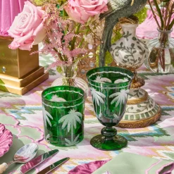 Emerald Palm Tree Wine Glasses (Set of 4)
