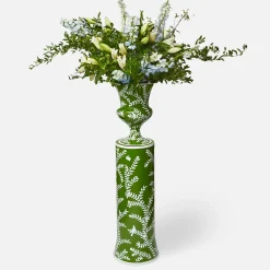Emmeline Green Floral Urn & Pedestal