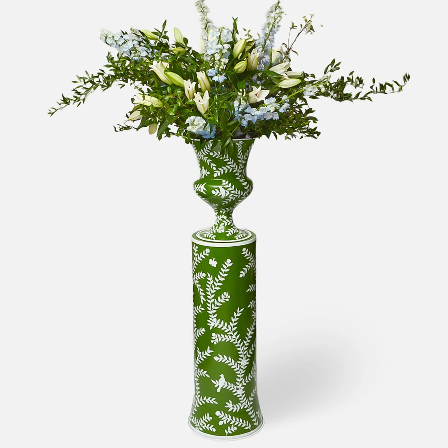 Emmeline Green Floral Urn & Pedestal