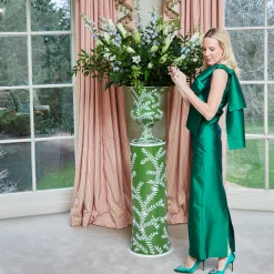 Emmeline Green Floral Urn & Pedestal