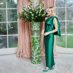 Emmeline Green Floral Urn & Pedestal