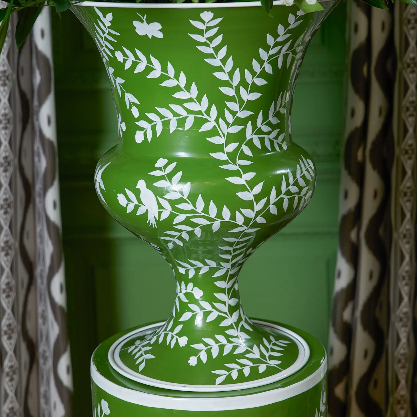 Emmeline Green Floral Urn & Pedestal