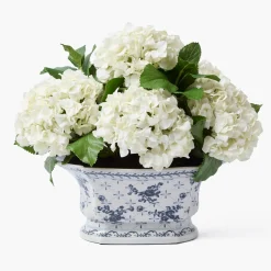 Faux White Hydrangea in Chinoiserie Planter