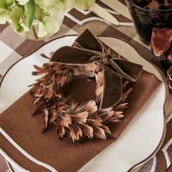 Feather Wreaths with Forest Green Velvet Bows (Set of 4)