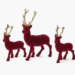Flocked Burgundy Reindeer Family