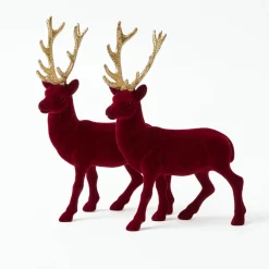 Flocked Burgundy Reindeer (Pair)
