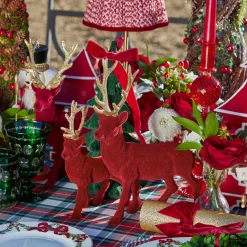 Flocked Burgundy Reindeer (Pair)