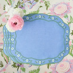 Floral Periwinkle Linen Placemats (Set of 4)