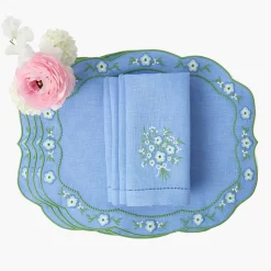 Floral Periwinkle Linen Placemats (Set of 4)