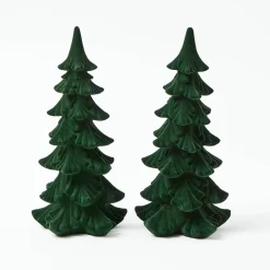 Forest Green Flocked Fir Tree (Pair)