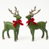 Forest Green Rattan Reindeer with Red Velvet Bows (Pair) - 30cm