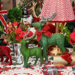Forest Green Rattan Reindeer with Red Velvet Bows (Pair) - 30cm