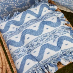 Frilled Blue Ikat Seat Pad Cushion