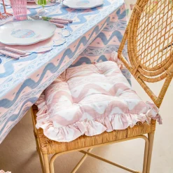 Frilled Pink Ikat Seat Pad Cushions (Set of 4)