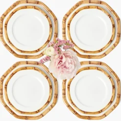 Geometric Bamboo Dinner & Starter Plates (Set of 8)