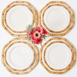 Geometric Bamboo Dinner & Starter Plates (Set of 8)
