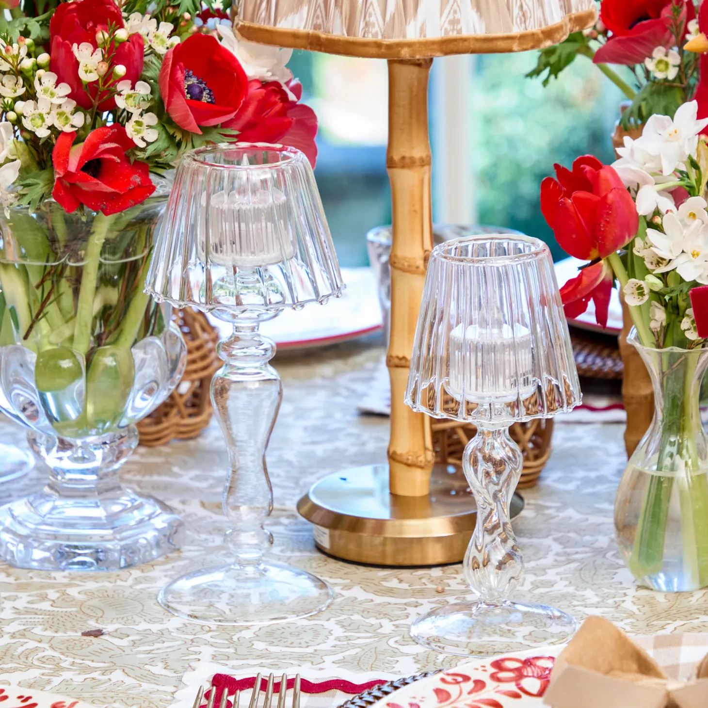 Glass Lantern Tea Light Holder Set