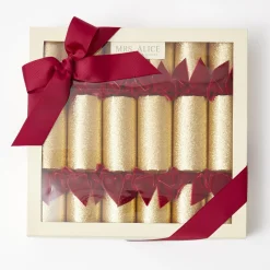 Gold Crackers With Red Velvet Bows (Set of 6)