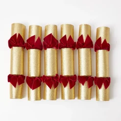 Gold Crackers With Red Velvet Bows (Set of 6)