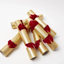 Gold Crackers With Red Velvet Bows (Set of 6)