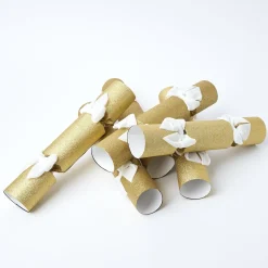 Gold Glitter Crackers with White Velvet Bows (Set of 6)