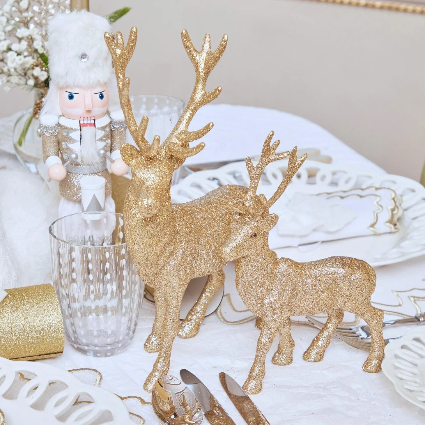 Gold Glitter Reindeer (Pair)