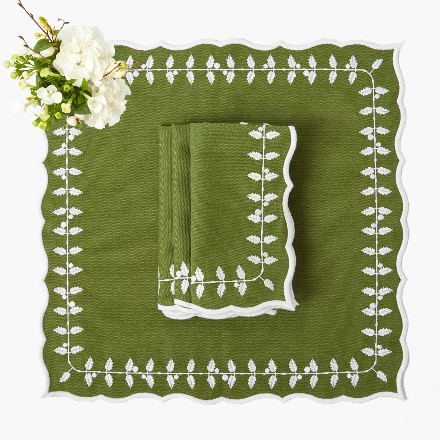 Green Bow Laurel Napkins (Set of 4)