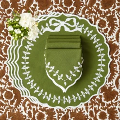 Green Bow Laurel Placemats & Napkins (Set of 4)