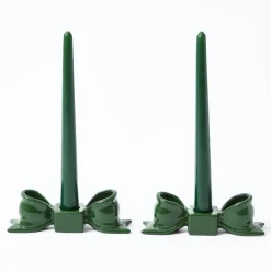 Green Ceramic Bow Candleholder (Pair)
